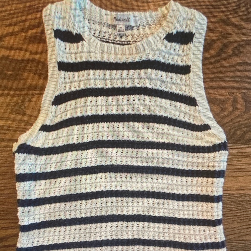 Madewell Cream and Black Striped Knit Tank Top